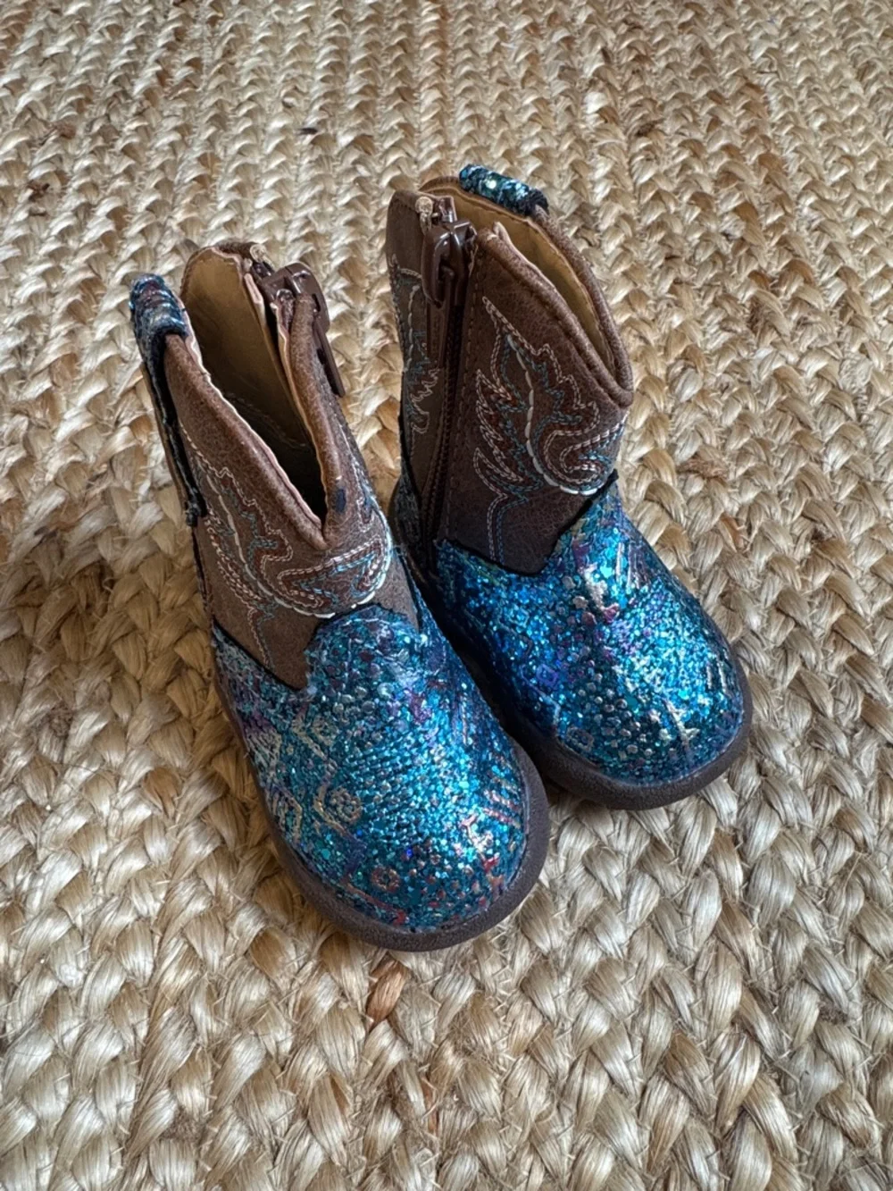Roper 1 Infant Baby Girl Kids  Boots Blue Glitter Brown